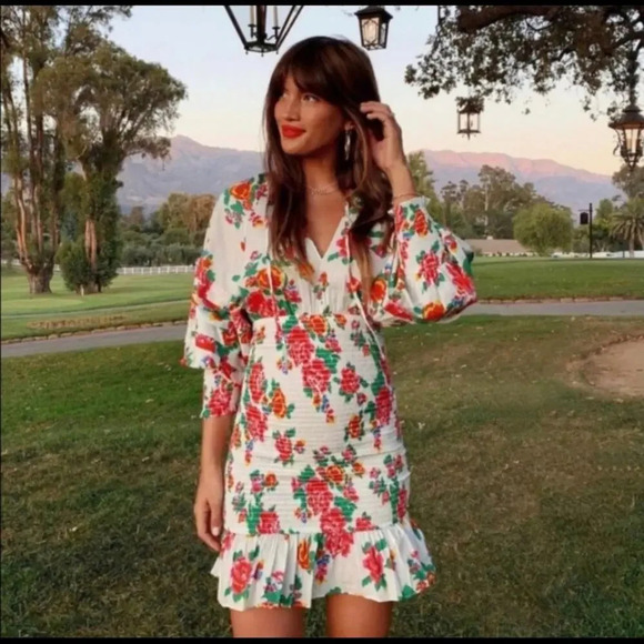 Rhode Anya Smocked Floral Dress White & Red Size Small - Picture 5 of 10